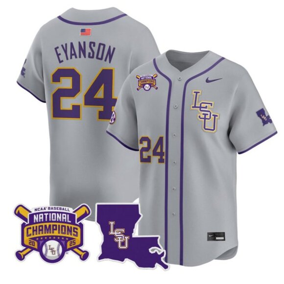 Mens Youths Kids Womens Anthony Eyanson LSU Tigers 2025 CH Stitched Jersey Gray